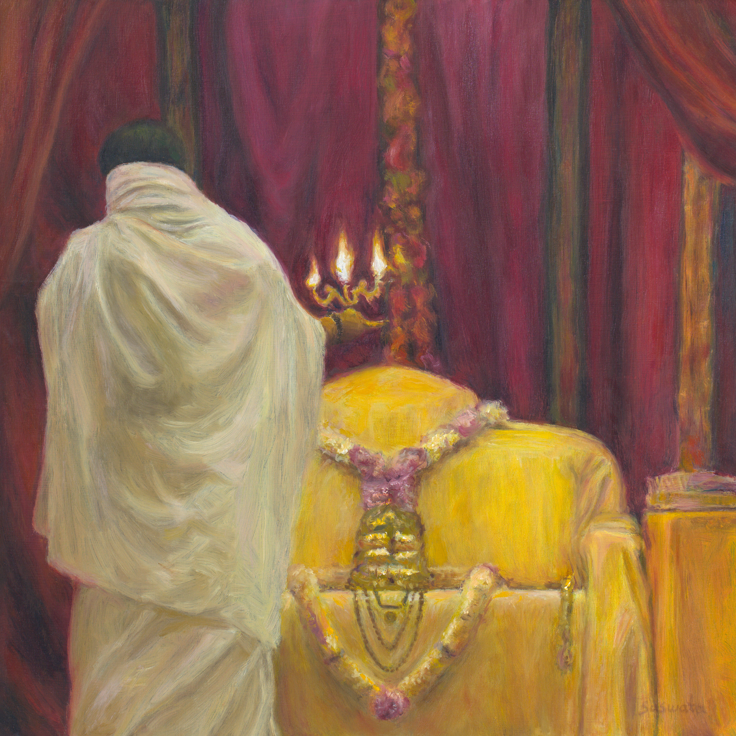 Invoking Devi, original oil painting of Amma by Finnish artist Saswata Hanna Koljonen